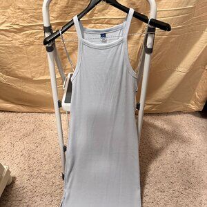 Light Blue midi dress with open/high/straps shoulders and opening in both legs